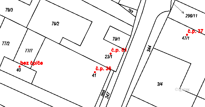 Čepí 51 na parcele st. 23/1 v KÚ Čepí, Katastrální mapa