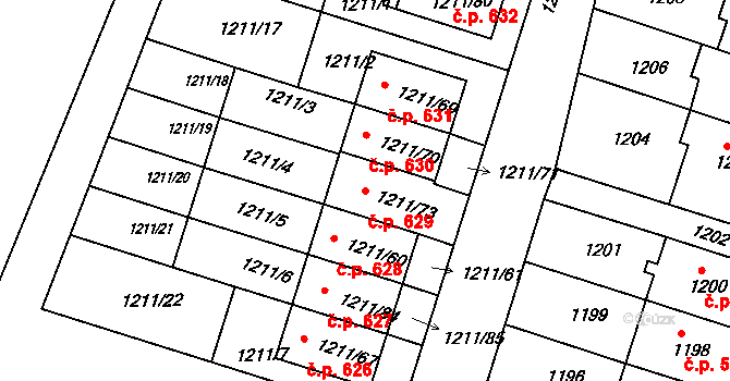Velké Opatovice 629 na parcele st. 1211/73 v KÚ Velké Opatovice, Katastrální mapa