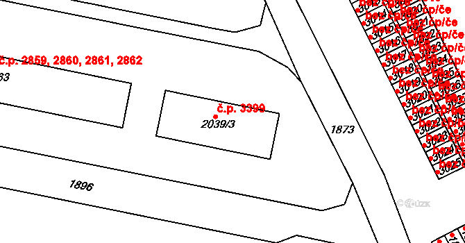 Kladno 3399 na parcele st. 2039/3 v KÚ Kladno, Katastrální mapa