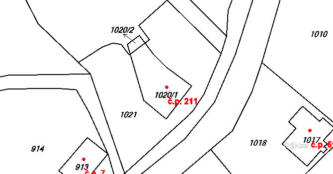 Velké Losiny 211 na parcele st. 1020/1 v KÚ Velké Losiny, Katastrální mapa