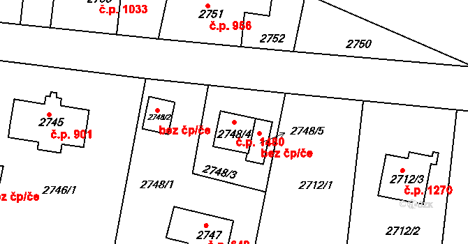 Smržovka 1480 na parcele st. 2748/4 v KÚ Smržovka, Katastrální mapa
