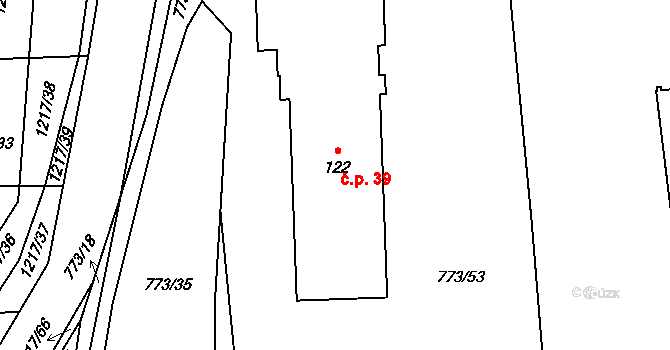 Těšovice 39 na parcele st. 122 v KÚ Těšovice u Prachatic, Katastrální mapa