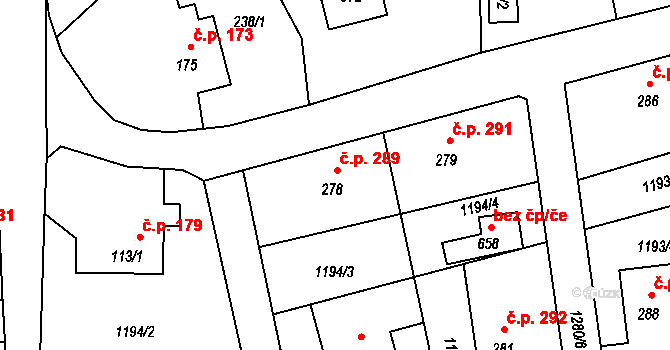 Mořkov 289 na parcele st. 278 v KÚ Mořkov, Katastrální mapa