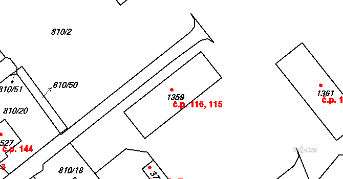 Nádražní Předměstí 115,116, Český Krumlov na parcele st. 1359 v KÚ Český Krumlov, Katastrální mapa