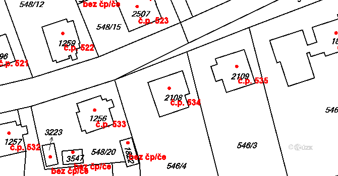Horní Brána 534, Český Krumlov na parcele st. 2108 v KÚ Český Krumlov, Katastrální mapa