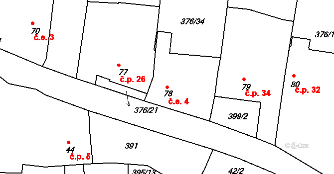 Lhota 4, Merklín na parcele st. 78 v KÚ Kloušov, Katastrální mapa