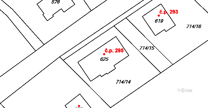 Rataje nad Sázavou 295 na parcele st. 625 v KÚ Rataje nad Sázavou, Katastrální mapa