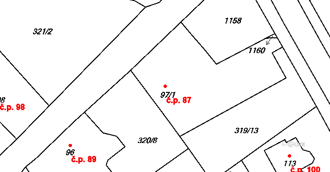 Měcholupy 87 na parcele st. 97/1 v KÚ Měcholupy u Blovic, Katastrální mapa