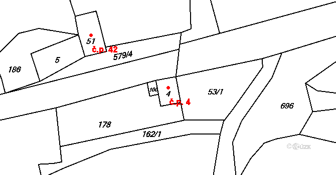 Tatinná 4, Bitozeves na parcele st. 4 v KÚ Tatinná, Katastrální mapa