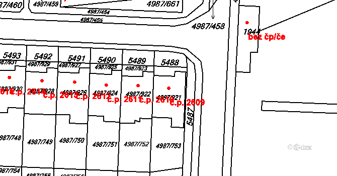 Louny 2609 na parcele st. 4987/921 v KÚ Louny, Katastrální mapa