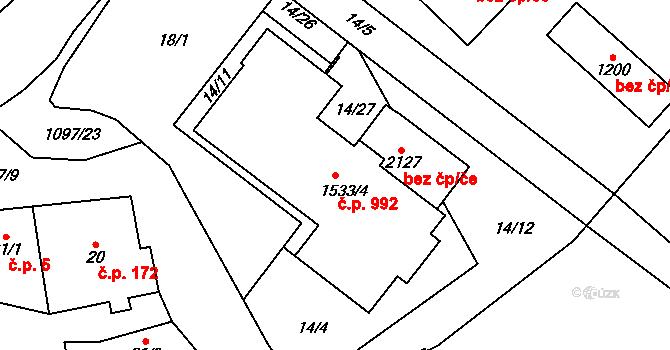 Světlá nad Sázavou 992 na parcele st. 1533/4 v KÚ Světlá nad Sázavou, Katastrální mapa
