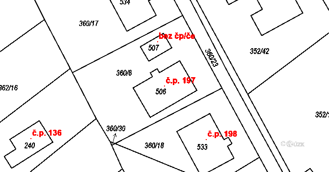 Bohutín 197 na parcele st. 506 v KÚ Bohutín, Katastrální mapa