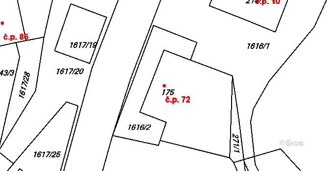 Bolehošť 72 na parcele st. 175 v KÚ Bolehošť, Katastrální mapa
