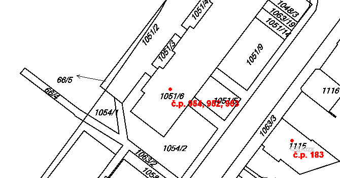 Týniště nad Orlicí 952,953,954 na parcele st. 1051/6 v KÚ Týniště nad Orlicí, Katastrální mapa