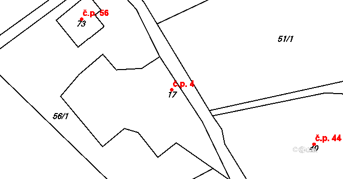 Zdobín 4 na parcele st. 17 v KÚ Zdobín, Katastrální mapa