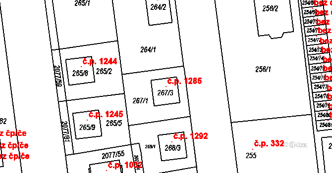 Třemošná 1285 na parcele st. 267/3 v KÚ Třemošná, Katastrální mapa