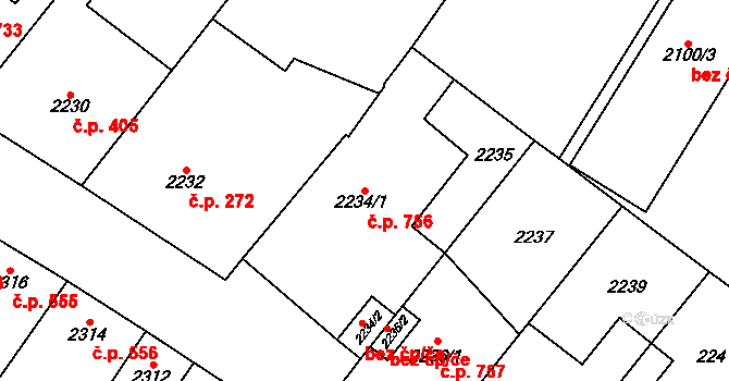 Pohořelice 756 na parcele st. 2234/1 v KÚ Pohořelice nad Jihlavou, Katastrální mapa