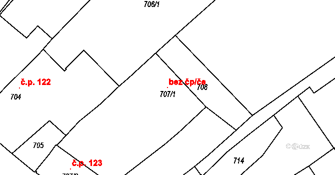 Měřín 104542349 na parcele st. 707/1 v KÚ Měřín, Katastrální mapa