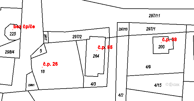 Zborná 85, Jihlava na parcele st. 264 v KÚ Zborná, Katastrální mapa
