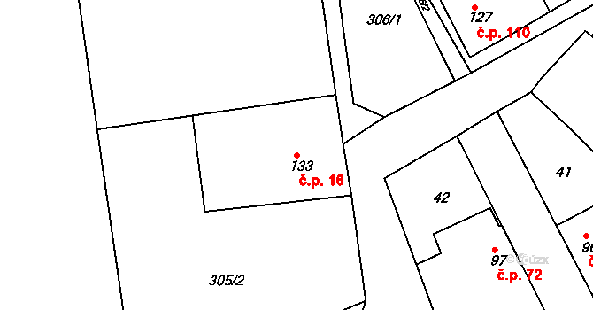 Štětovice 16, Vrbátky na parcele st. 133 v KÚ Štětovice, Katastrální mapa