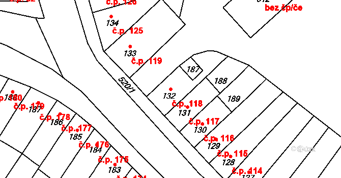 Přerov II-Předmostí 118, Přerov na parcele st. 132 v KÚ Předmostí, Katastrální mapa
