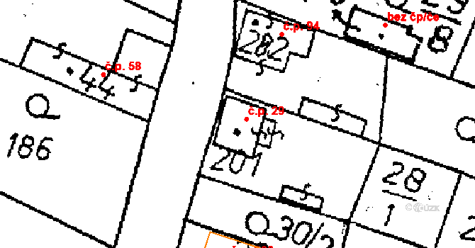 Žehušice 29 na parcele st. 201 v KÚ Žehušice, Katastrální mapa
