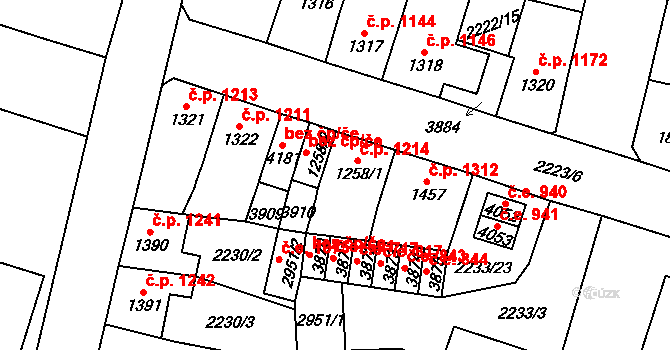 Aš 1214 na parcele st. 1258/1 v KÚ Aš, Katastrální mapa