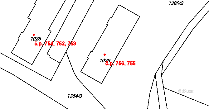 Brtnice 755,756 na parcele st. 1029 v KÚ Brtnice, Katastrální mapa