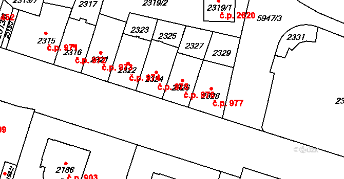 Jihlava 976 na parcele st. 2326 v KÚ Jihlava, Katastrální mapa