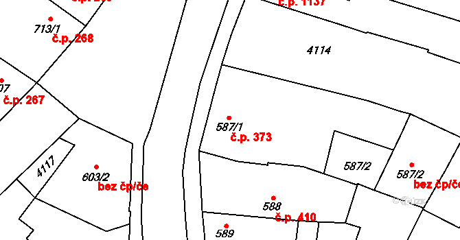 Sadská 373 na parcele st. 587/1 v KÚ Sadská, Katastrální mapa
