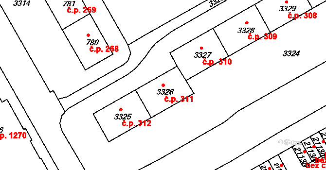 Lyžbice 311, Třinec na parcele st. 3326 v KÚ Lyžbice, Katastrální mapa