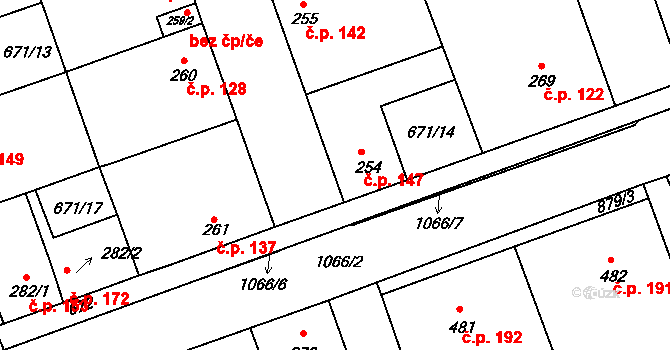 Olšany 147, Brandýsek na parcele st. 254/1 v KÚ Brandýsek, Katastrální mapa