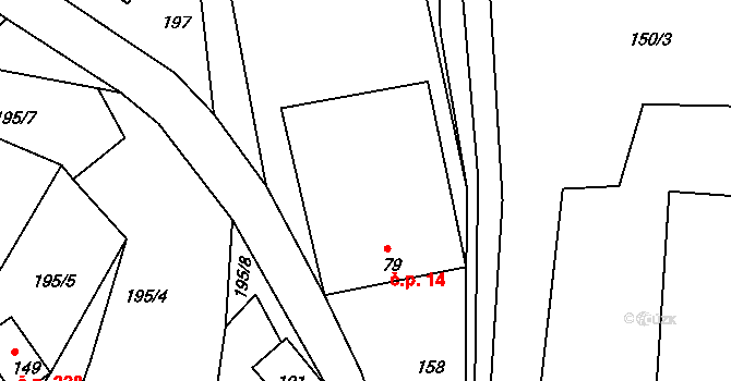 Klení 14, Benešov nad Černou na parcele st. 79 v KÚ Klení, Katastrální mapa