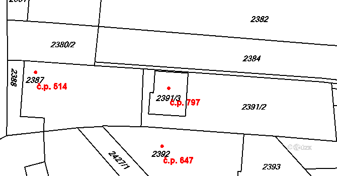 Velká nad Veličkou 797 na parcele st. 2391/3 v KÚ Velká nad Veličkou, Katastrální mapa