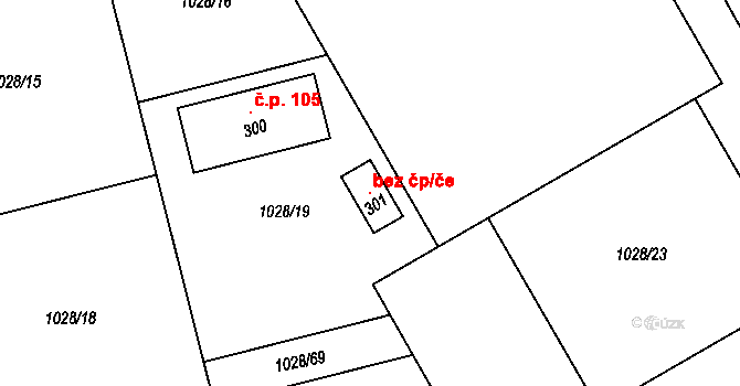Zichovec 136034349 na parcele st. 301 v KÚ Zichovec, Katastrální mapa