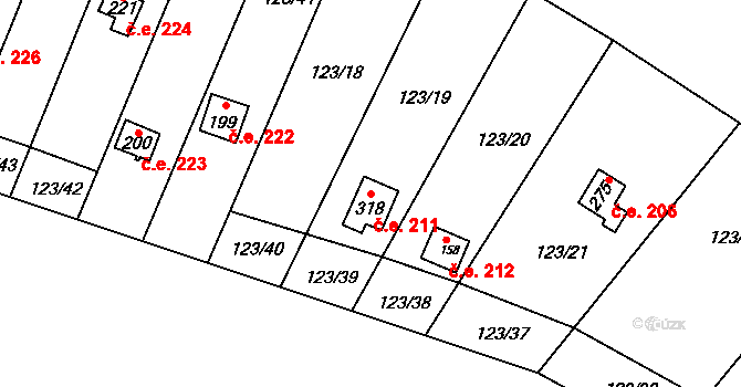 Vyskytná nad Jihlavou 211 na parcele st. 318 v KÚ Vyskytná nad Jihlavou, Katastrální mapa