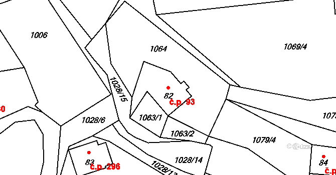 Hrádek 93 na parcele st. 82 v KÚ Hrádek, Katastrální mapa