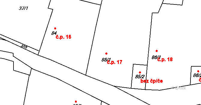 Cerhenice 17 na parcele st. 85/1 v KÚ Cerhenice, Katastrální mapa