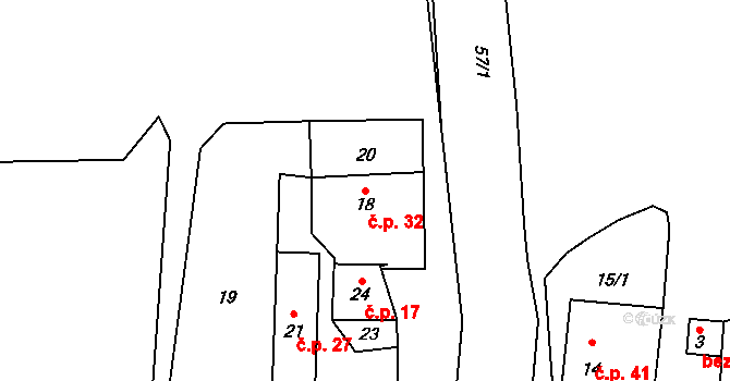 Štolmíř 32, Český Brod na parcele st. 18 v KÚ Štolmíř, Katastrální mapa