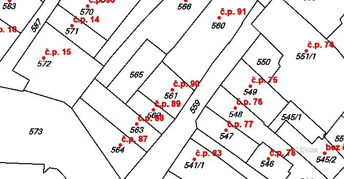 Frýdlant 90 na parcele st. 561 v KÚ Frýdlant, Katastrální mapa