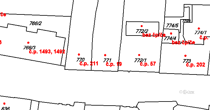 Děčín IV-Podmokly 19, Děčín na parcele st. 771 v KÚ Podmokly, Katastrální mapa