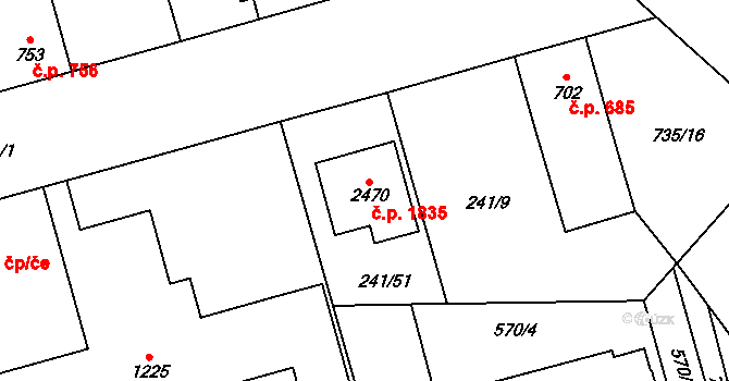 Blansko 1835 na parcele st. 2470 v KÚ Blansko, Katastrální mapa