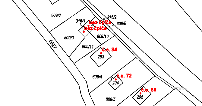 Stradonice 84, Nižbor na parcele st. 293 v KÚ Stradonice u Nižboru, Katastrální mapa