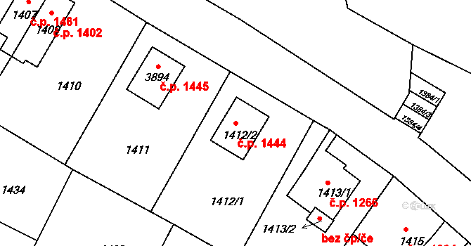 Děčín VI-Letná 1444, Děčín na parcele st. 1412/2 v KÚ Podmokly, Katastrální mapa