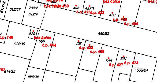 Libochovice 434 na parcele st. 498 v KÚ Libochovice, Katastrální mapa