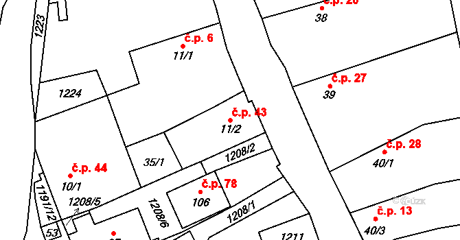 Litochovice nad Labem 43, Prackovice nad Labem na parcele st. 11/2 v KÚ Litochovice nad Labem, Katastrální mapa