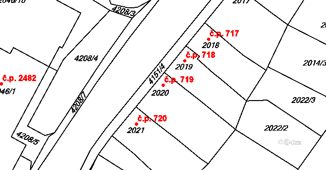 Roudnice nad Labem 719 na parcele st. 2020 v KÚ Roudnice nad Labem, Katastrální mapa