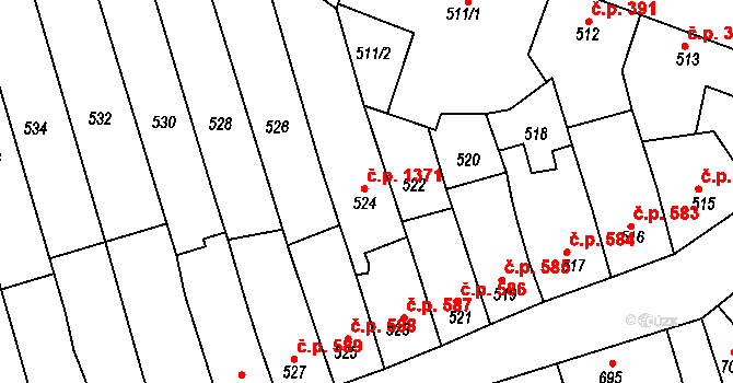 Roudnice nad Labem 1371 na parcele st. 524 v KÚ Roudnice nad Labem, Katastrální mapa