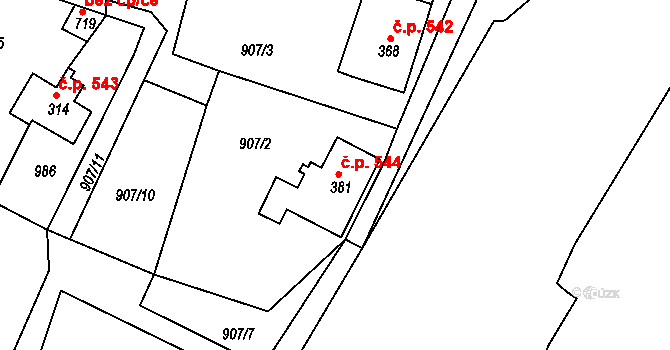 Blansko 544, Jablonec nad Jizerou na parcele st. 381 v KÚ Jablonec nad Jizerou, Katastrální mapa