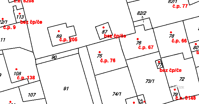 Svádov 76, Ústí nad Labem na parcele st. 75 v KÚ Svádov, Katastrální mapa